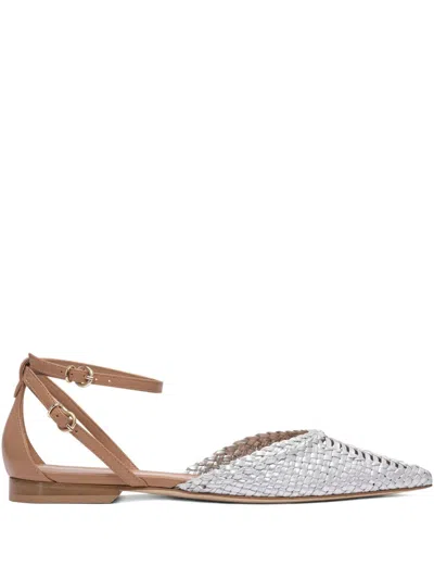 Lella Baldi Woven Leather Ankle-strap Pumps In White