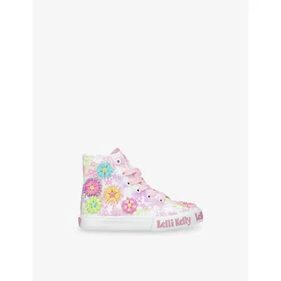 Lelli Kelly Kids' White/comb Eloise Floral-embroidered Canvas Mid-top Trainers Eur 29 / 11 Uk