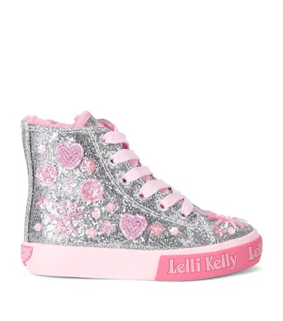 Lelli Kelly Silver Kids' Dafne Glitter-embellished Woven High-top Trainers Eur 31 / 12.5 Uk