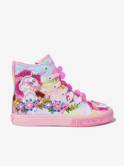 Lelli Kelly Kids' Unicorn Canvas Mid-top Trainers 4-9 Years In Pink