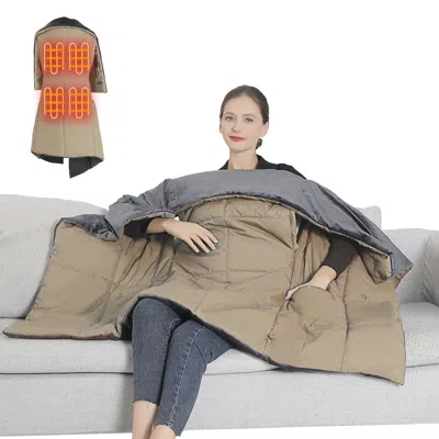 Leluxxy Usb Heated Blanket Electric Heated Poncho Shawl Wrap Throw With Zipper Arm Holes Pocket 3 Heating Le In Brown