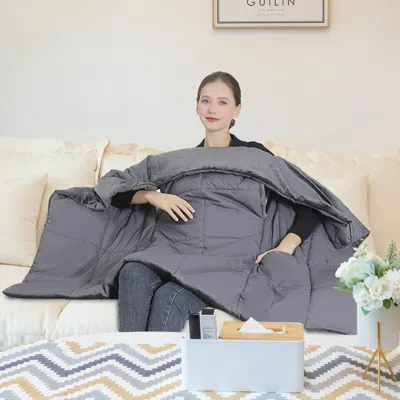 Leluxxy Usb Heated Blanket Electric Heated Poncho Shawl Wrap Throw With Zipper Arm Holes Pocket 3 Heating Le In Gray