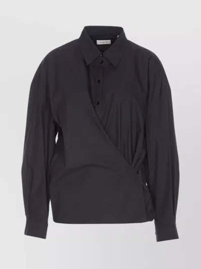Lemaire 40 Asymmetric Long Sleeves Regular Collar In Black