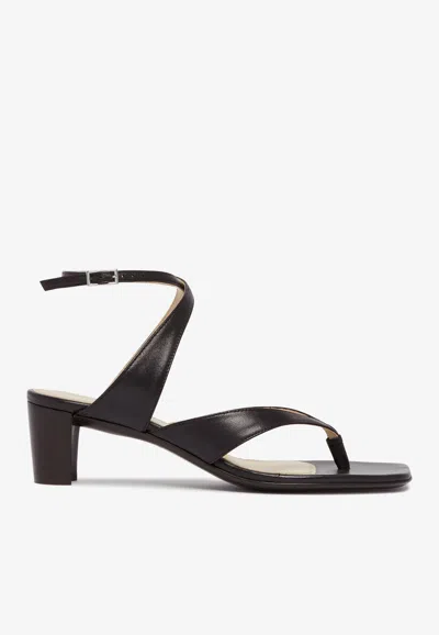 Lemaire 50 Nappa Leather Thong Sandals In Dark Brown