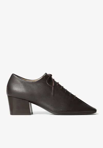 Lemaire 55 Lamb Leather Heeled Derby Shoes In Chocolate