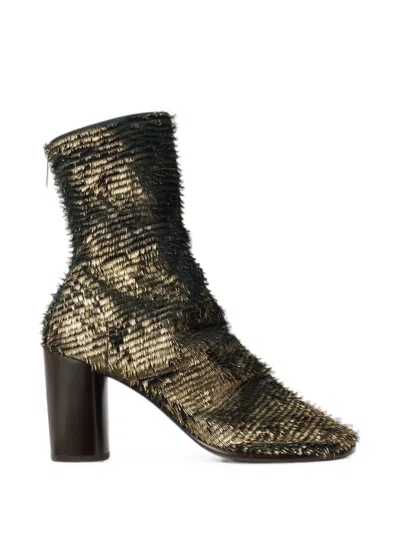 Lemaire 80mm Glove Heeled Ankle Boots In Laminated Textured Leather In Black