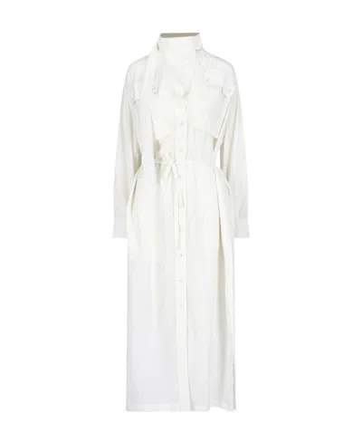 Lemaire A Lace-up Dress With A Vertical Collar In White