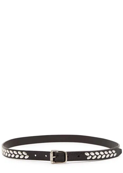 Lemaire Almond Studded Glossed Leather Belt In Dark Brown