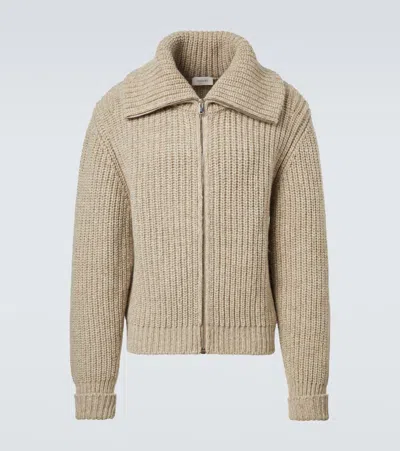 Lemaire Alpaca And Yak Wool Zip-up Cardigan In Gold
