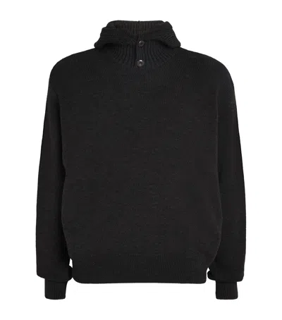 Lemaire Alpaca-wool-blend Button-hood Sweater In Black