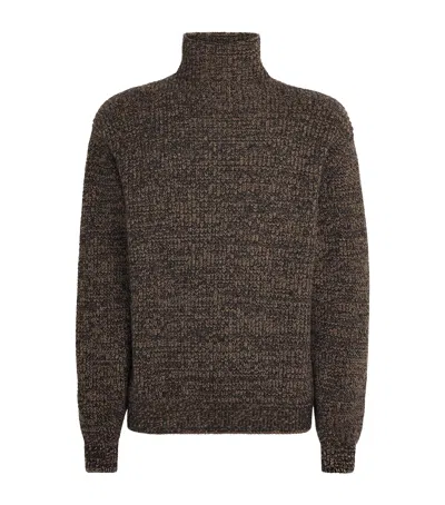 Lemaire Alpaca-yak-blend Funnel-neck Sweater In Animal Print