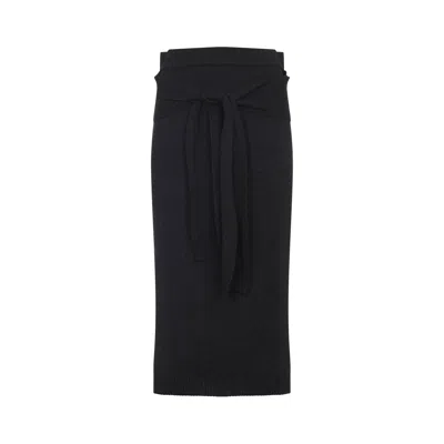 LEMAIRE LEMAIRE ANTHRACITE GREY WOOL TROMPE L`OEIL SKIRT