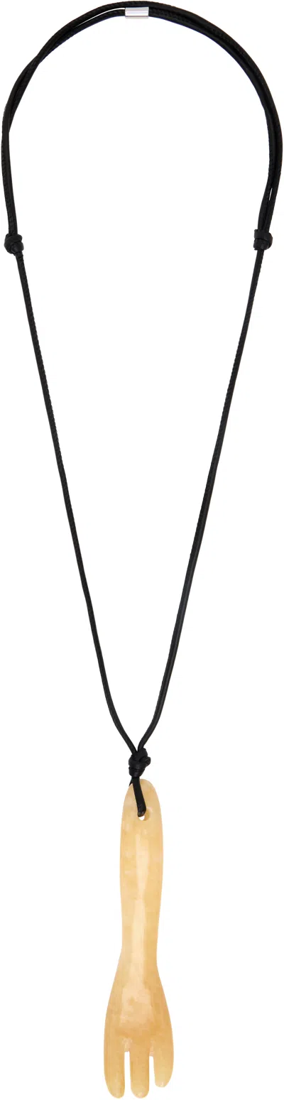 Lemaire Aragonite Gua Sha Fork Necklace In Black