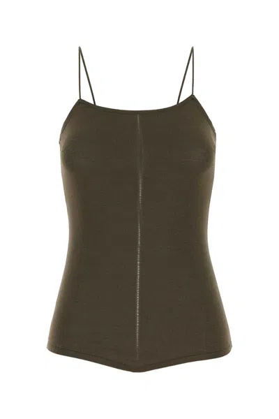 Lemaire Army Green Viscose Blend Tank Top In Brown