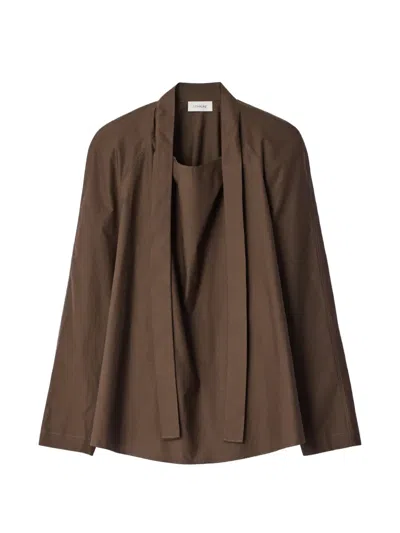 Lemaire Ascot Blouse In Washed Cotton Silk In Brown