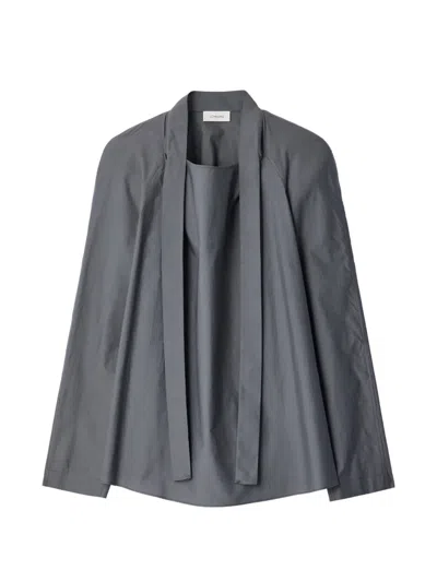 Lemaire Ascot Blouse In Washed Cotton Silk In Gray
