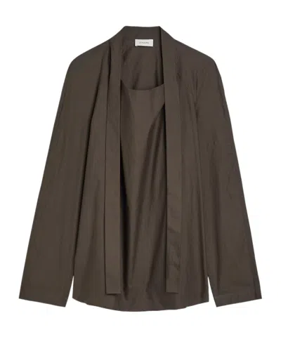 Lemaire Ascot Cotton And Silk-blend Blouse In Brown