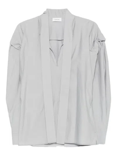 Lemaire Ascot Puffed-sleeve V-neck Top In Blue