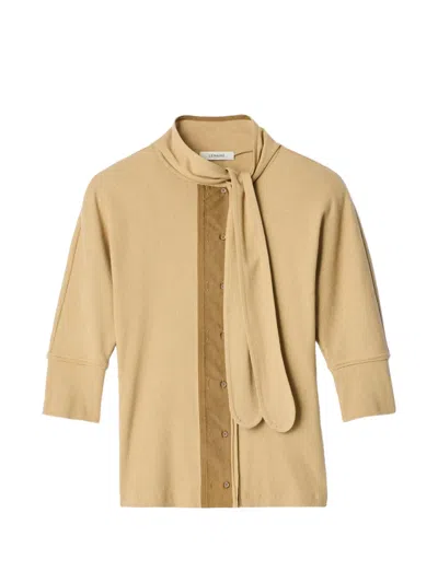 Lemaire Ascot T-shirt In Linen And Cotton Ribbed Jersey In Brown
