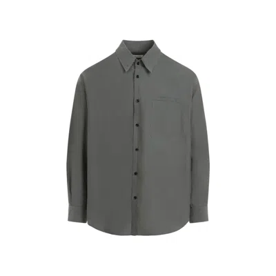 Lemaire Asphalt Green Double Pocket Ls Shirt In Grey
