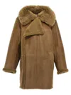 Lemaire Brown Asymmetrical Shearling Coat In Green