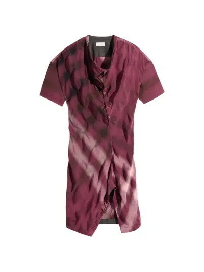 Lemaire Soft Collar Dress In Viscose Cotton Check In Purple