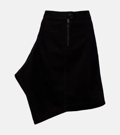 Lemaire Asymmetric Denim Midi Skirt In Black