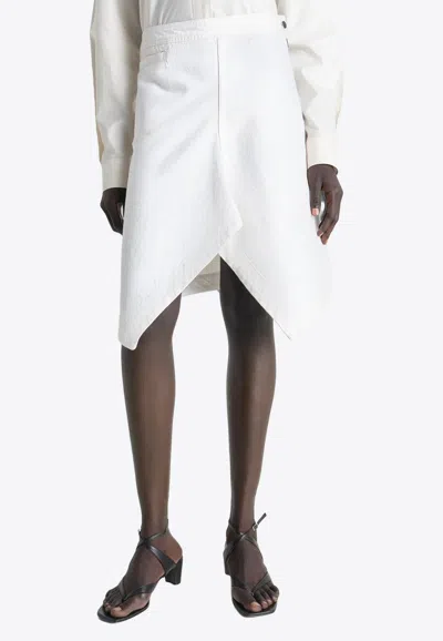 Lemaire Asymmetric Denim Skirt In White