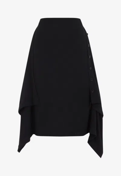 Lemaire Asymmetric Draped Knit Midi Skirt In Black
