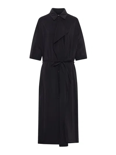 Lemaire Asymmetric Dress In Dry Silk In Black