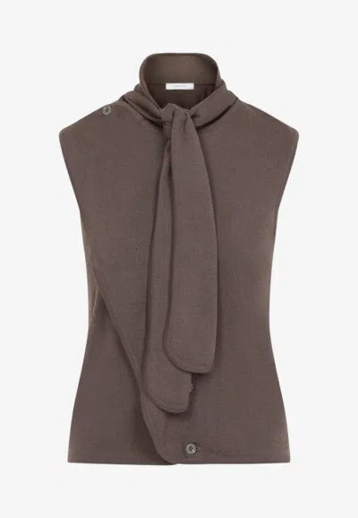 Lemaire Asymmetric Scarf Knit Top In Brown
