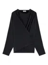 Lemaire Silk Blend Top With Draped Front And Long Sleeves In Black