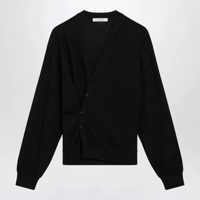Lemaire Asymmetric Wool-blend Cardigan In Black