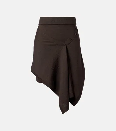 Lemaire Asymmetric Wool-blend Miniskirt In Brown