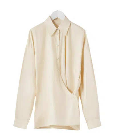 Lemaire Asymmetric Wrap-front Shirt In Nude