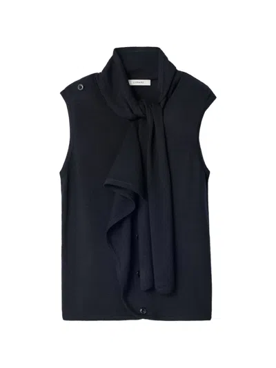 Lemaire Anthracite Grey Wool Asymmetrical Sleeveless Cardigan In Black