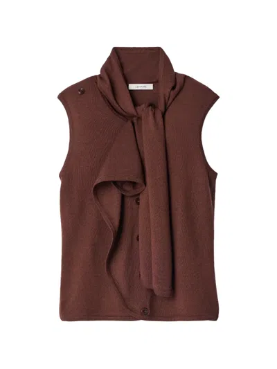 Lemaire Asymmetrical Cardigan In Merino Wool Blend In Brown