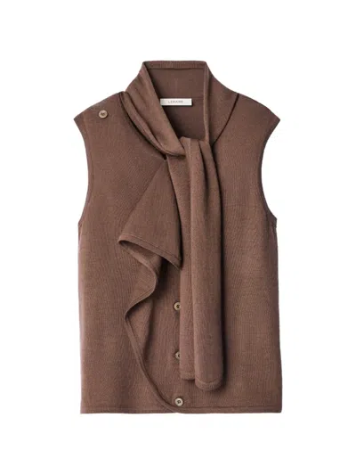 Lemaire Asymmetrical Cardigan In Merino Wool Blend In Brown