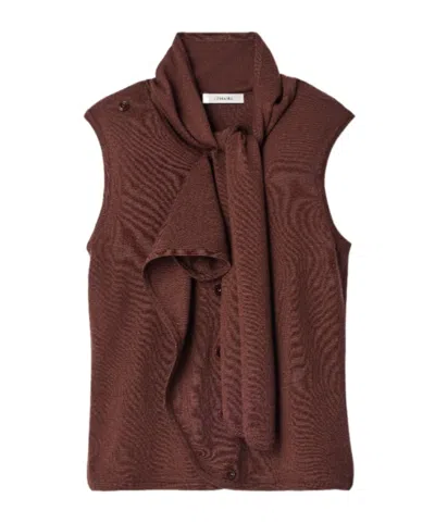 Lemaire Asymmetrical Cardigan In Merino Wool Blend In Brown