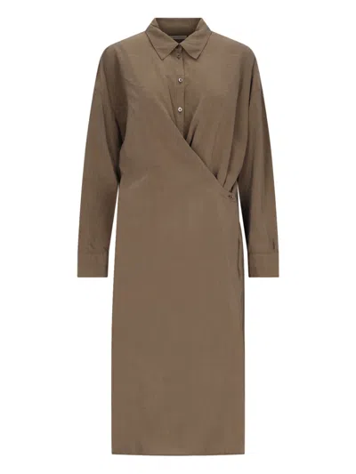 Lemaire Asymmetrical Chemisier Midi Dress In Havana (brown)