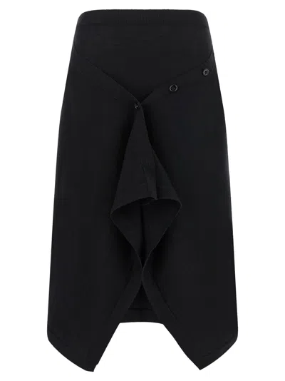 Lemaire Asymmetrical Draped Wool Skirt In Black