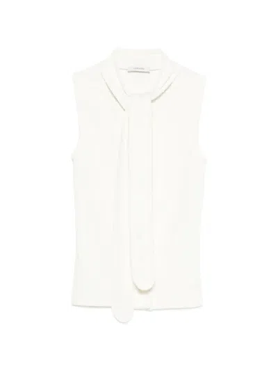 Lemaire Tie-neck Ribbed Stretch-cotton And Linen-blend Jersey Top In White