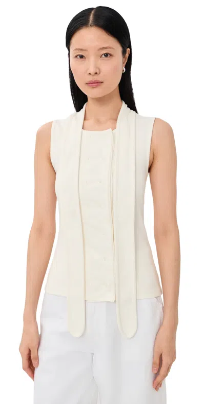 Lemaire Tie-neck Ribbed Stretch-cotton And Linen-blend Jersey Top In White