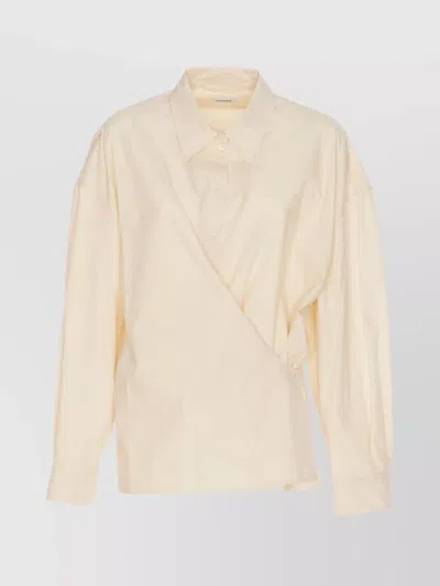 Lemaire Asymmetrical Front Wrap Collared Long Sleeve Top In White
