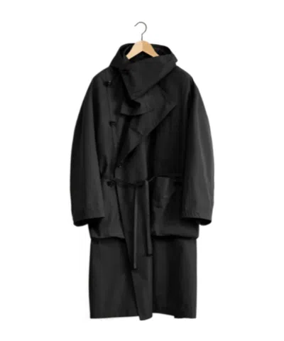 Lemaire Asymmetrical Hooded Windbreaker In Black