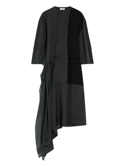 Lemaire Asymmetrical Pleated Blouse Dress In Black