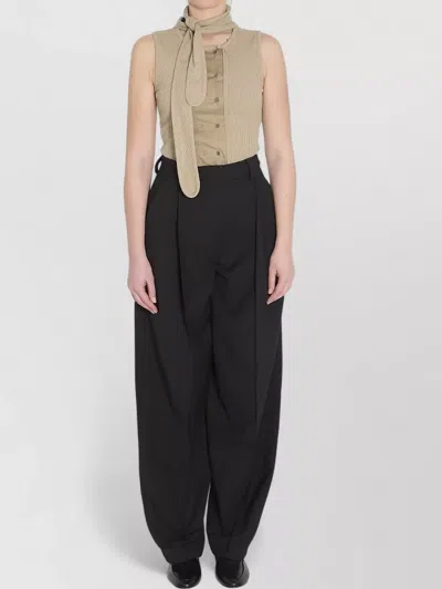 Lemaire Asymmetrical Rib Knit Bow Neck Top In Brown