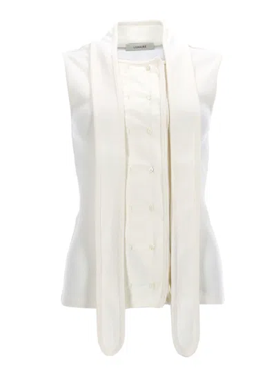 Lemaire Tie-neck Ribbed Stretch-cotton And Linen-blend Jersey Top In White