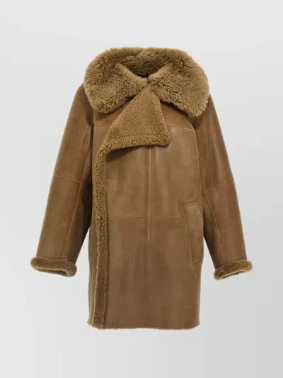 Lemaire Brown Asymmetrical Shearling Coat