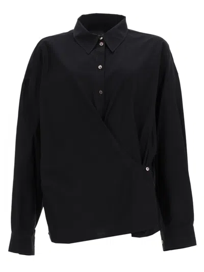 Lemaire Straight Collar Twisted Shirt In Black